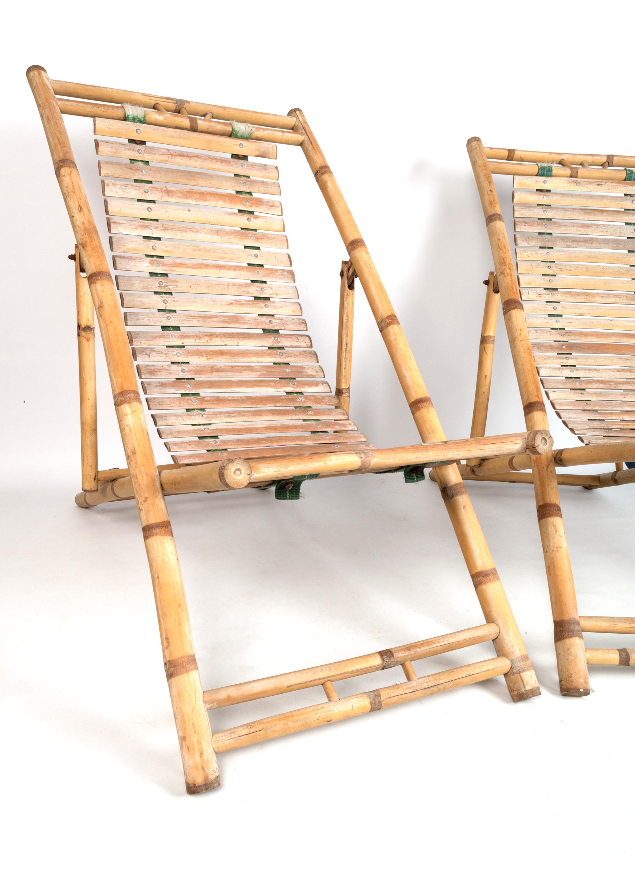 italien Paire de chaises longues Sun Loungers en bambou, vers 1980, Italie en vente