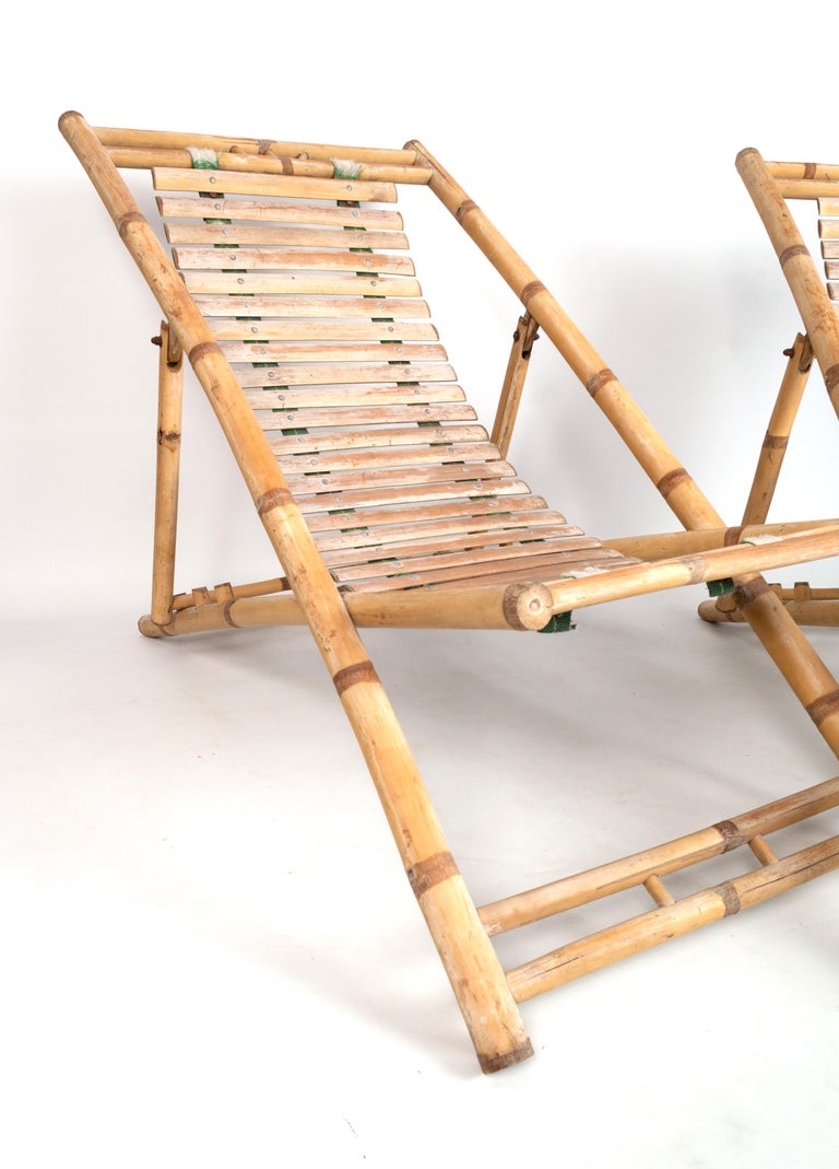 Pair of Bamboo Deck Chairs Sun Loungers C.1980, Italy For Sale at 1stDibs