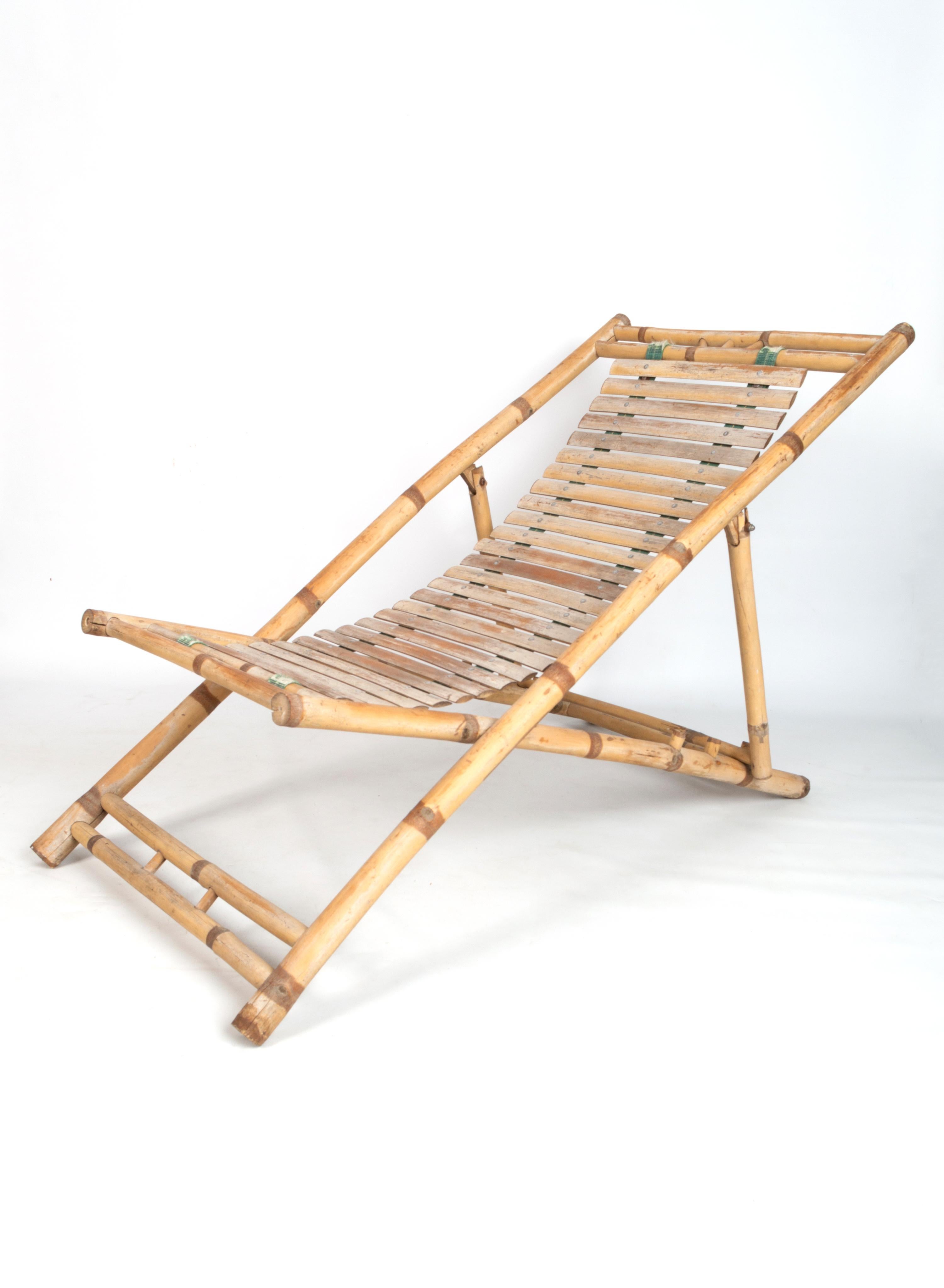 20th Century Pair of Bamboo Deck Chairs Sun Loungers C.1980, Italy For Sale