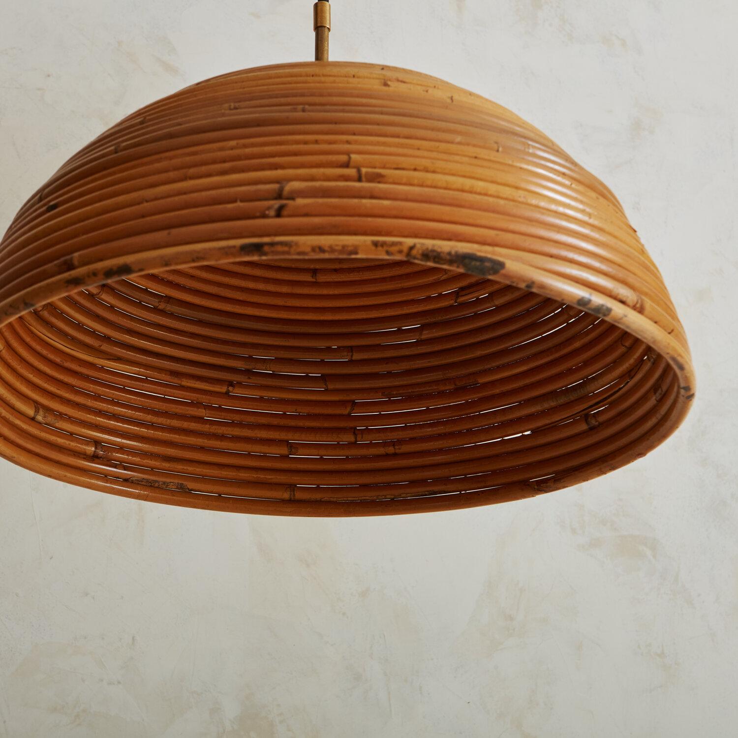 Pair of Bamboo Dome Pendant Lights In Good Condition In Chicago, IL