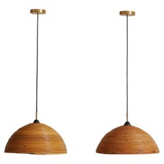 Pair of Bamboo Dome Pendant Lights