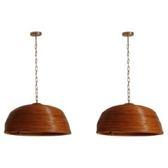 Pair of Bamboo Dome Pendant Lights