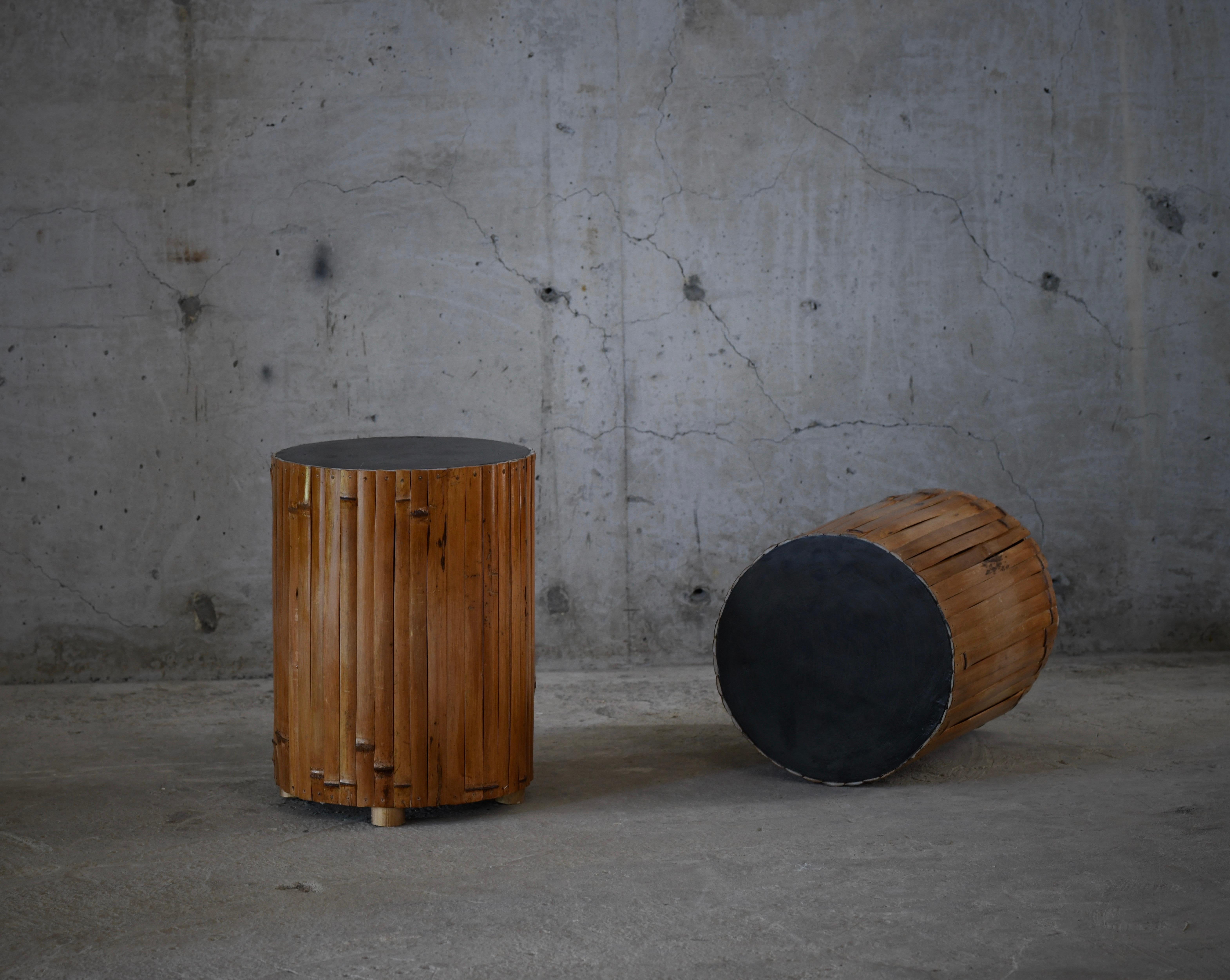 Mid-Century Modern Bamboo Drum Side Table/ Stool For Sale