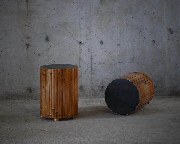 Pair of Bamboo Drum Side Table/ Stool For Sale at 1stDibs