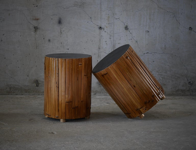 Pair of Bamboo Drum Side Table/ Stool For Sale at 1stDibs
