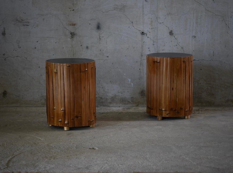 Pair of Bamboo Drum Side Table/ Stool For Sale at 1stDibs