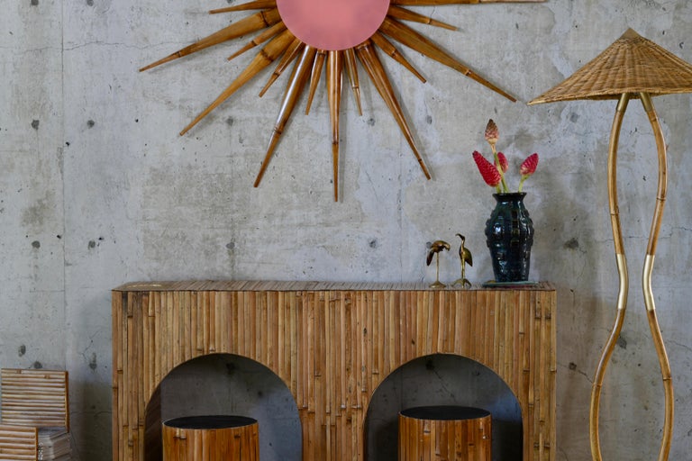 Pair of Bamboo Drum Side Table/ Stool For Sale at 1stDibs