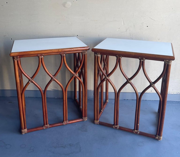 American Pair of Bamboo End Tables by McGuire For Sale