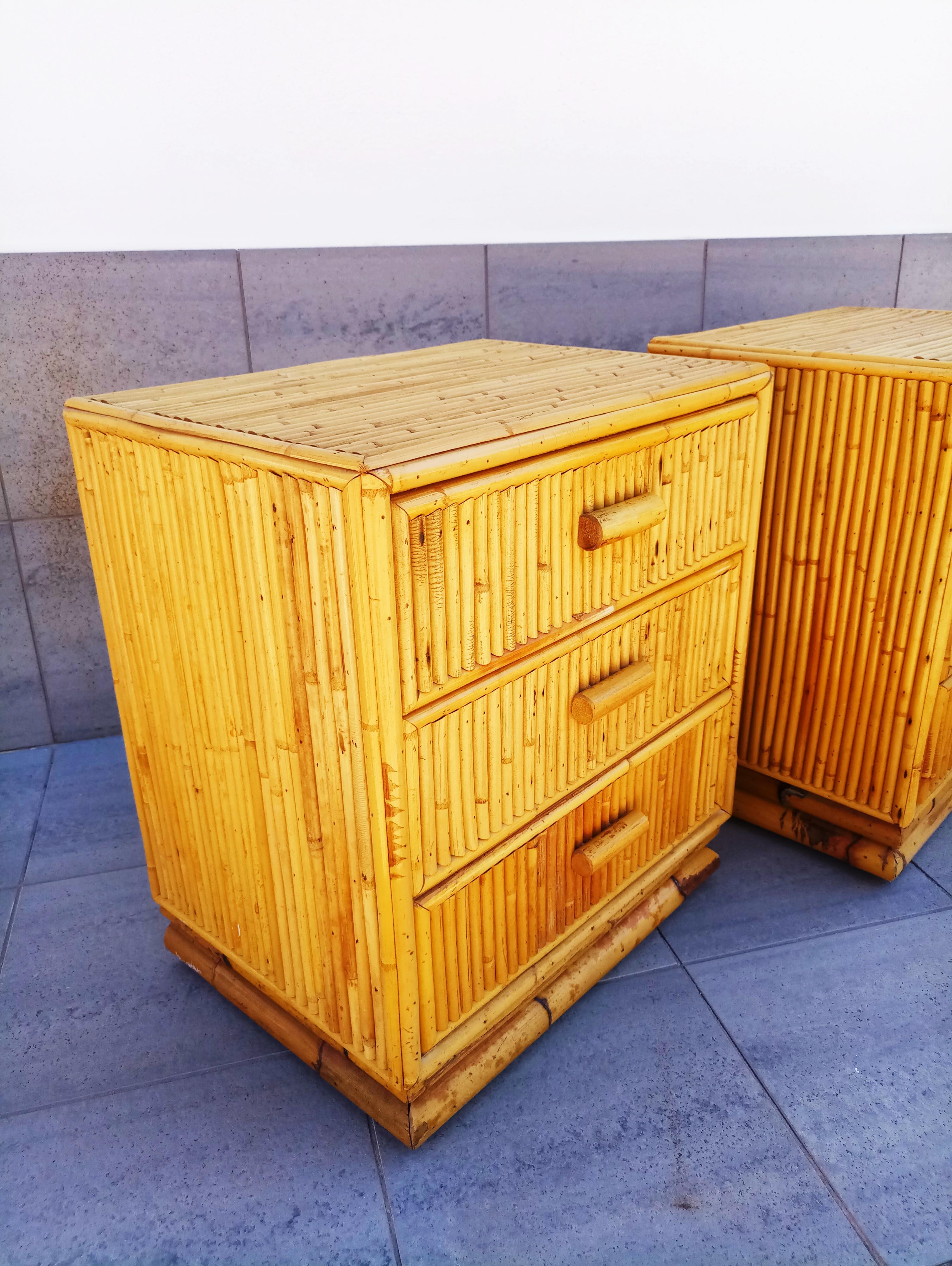 Italian Pair of Bamboo End Tables or Nightstands, 1960s For Sale