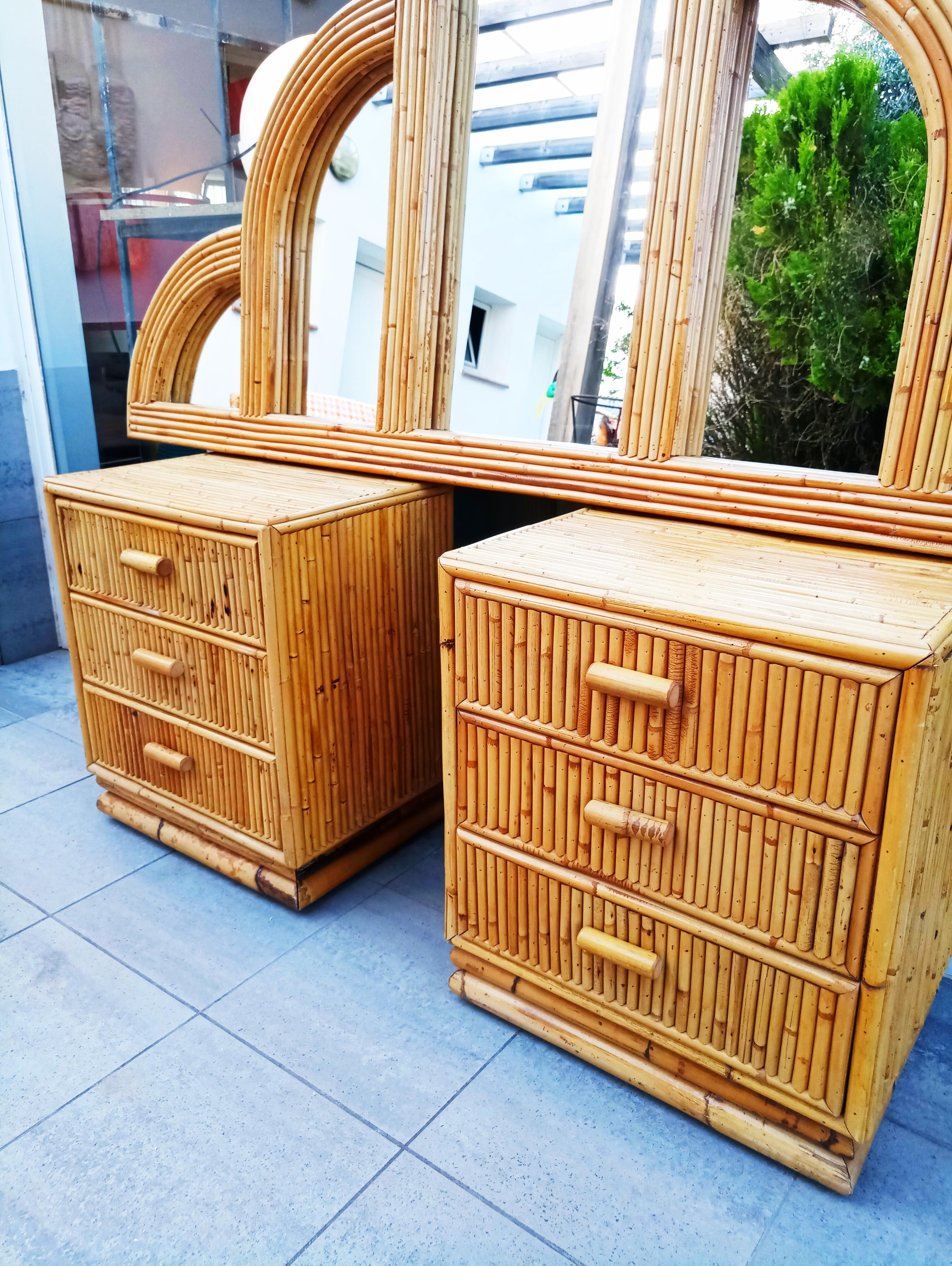 20th Century Pair of Bamboo End Tables or Nightstands, 1960s For Sale