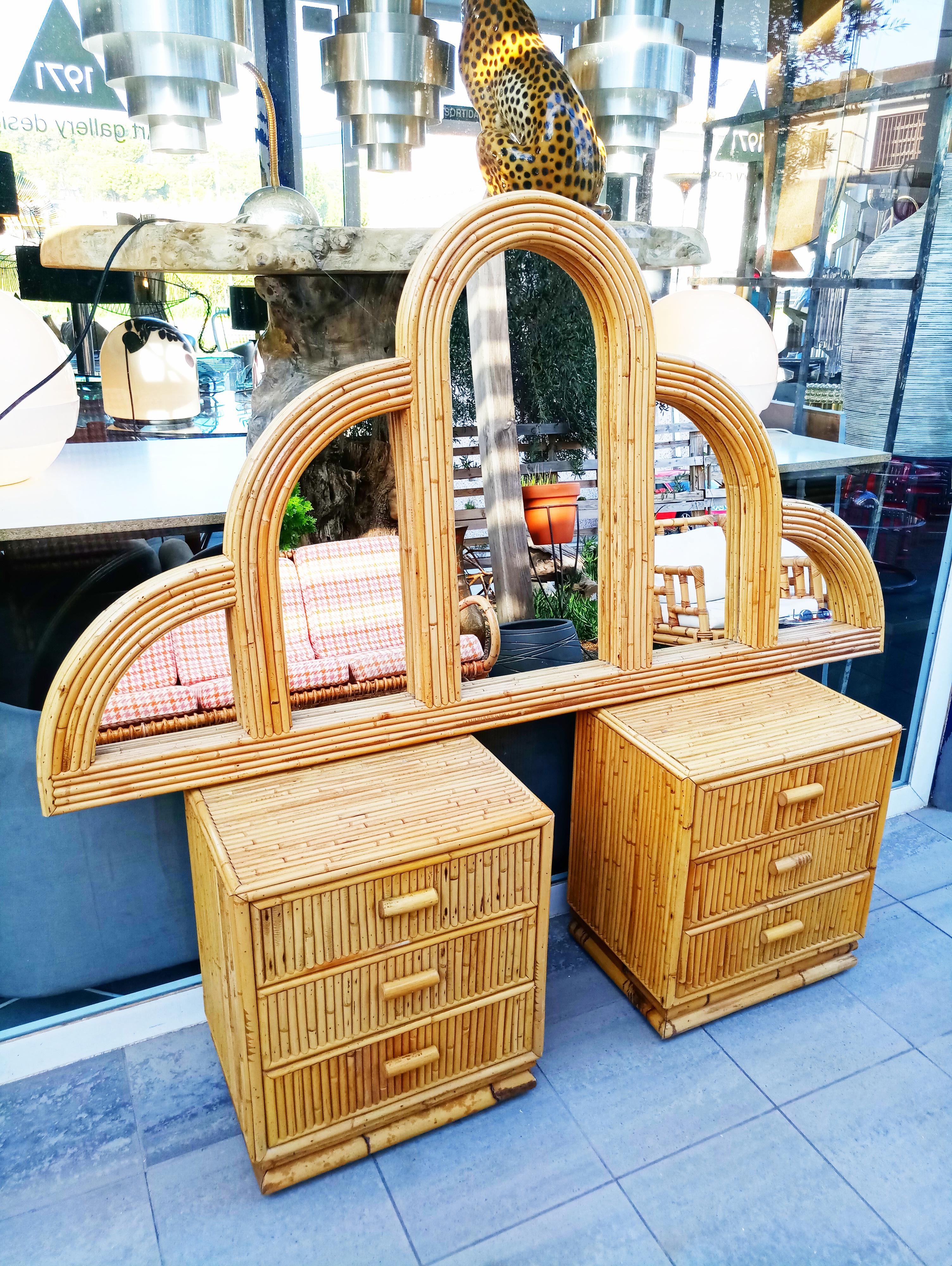 Pair of Bamboo End Tables or Nightstands, 1960s For Sale 1