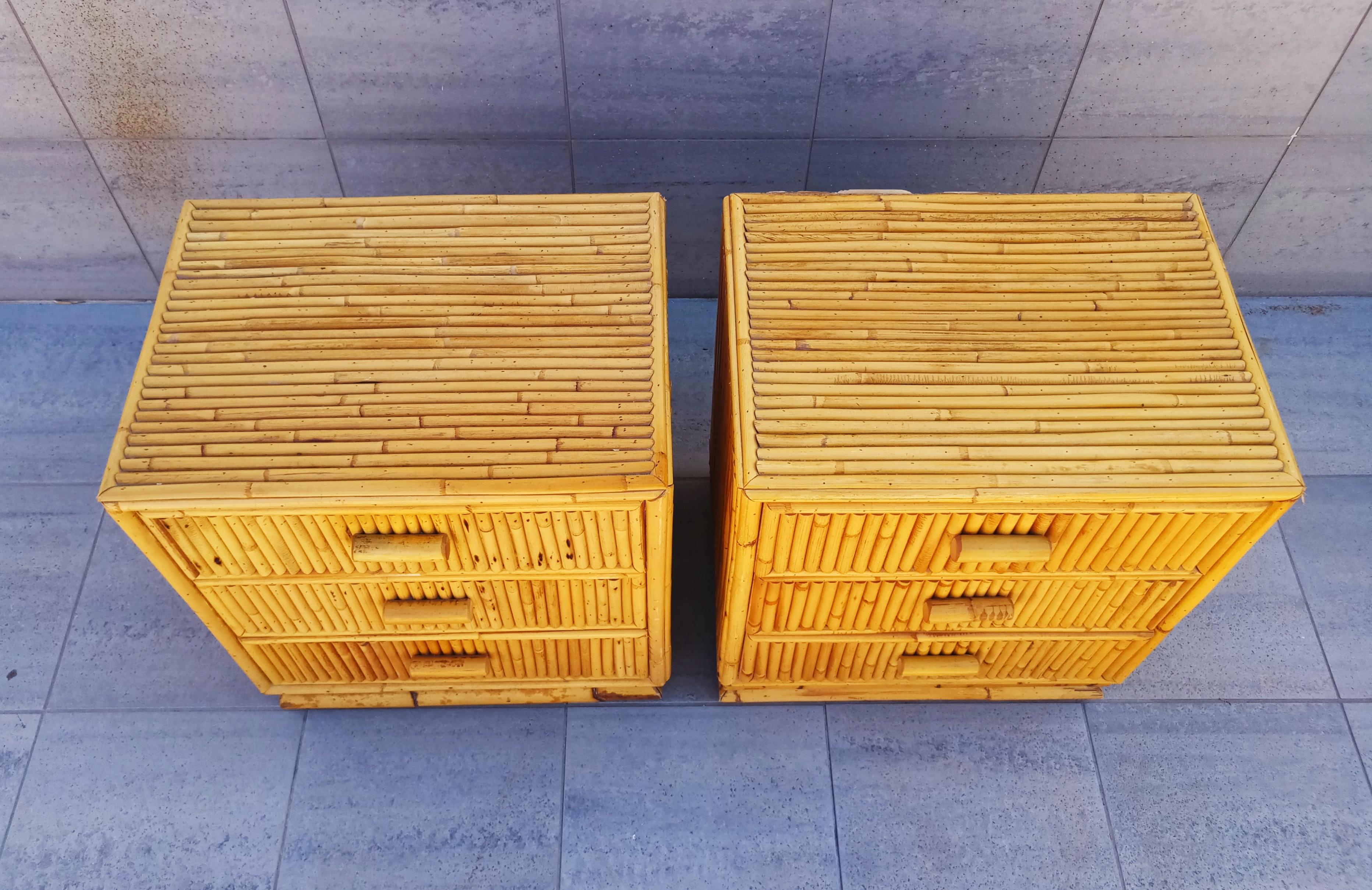 Pair of Bamboo End Tables or Nightstands, 1960s For Sale 2