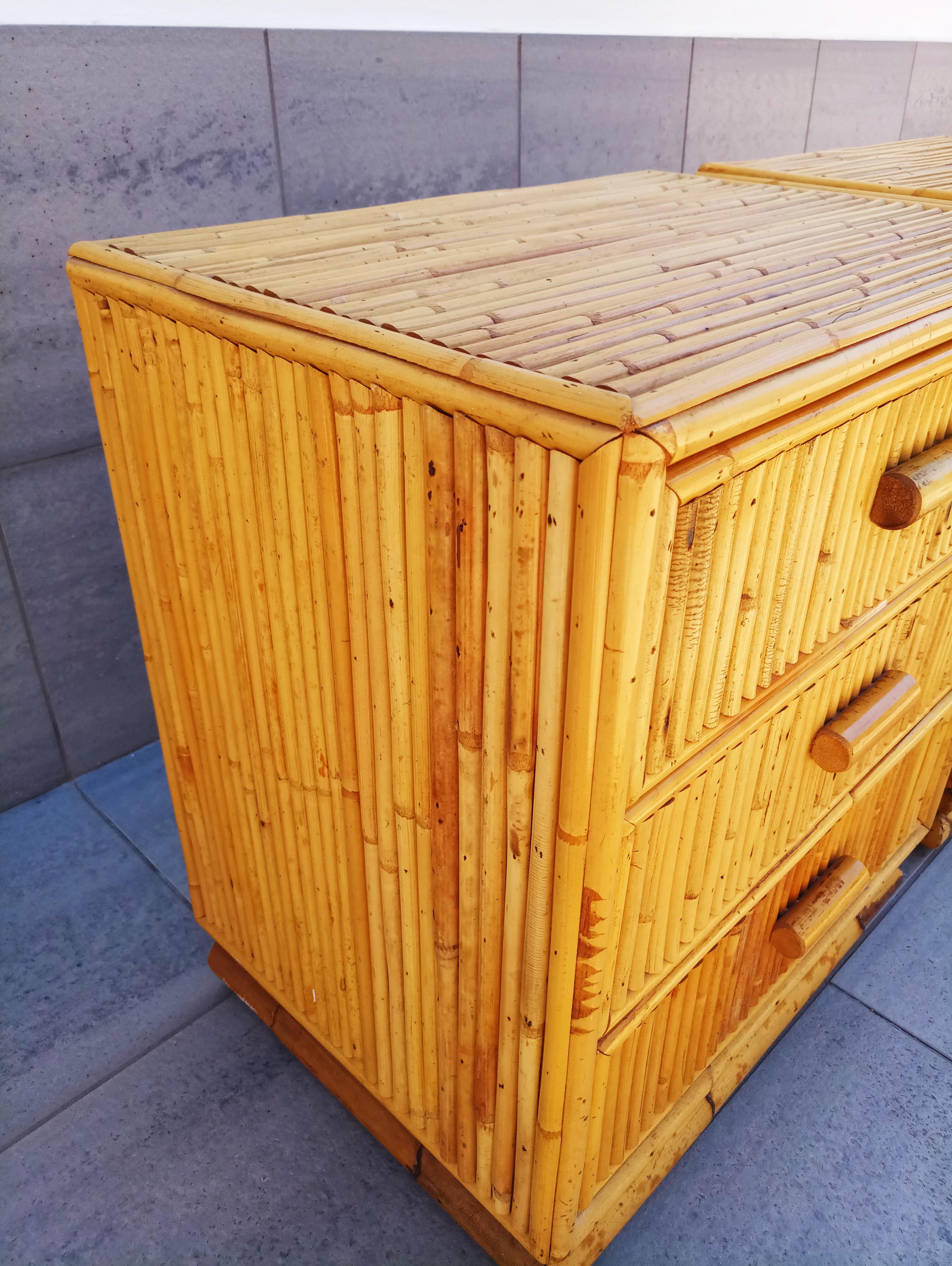 Pair of Bamboo End Tables or Nightstands, 1960s For Sale 3