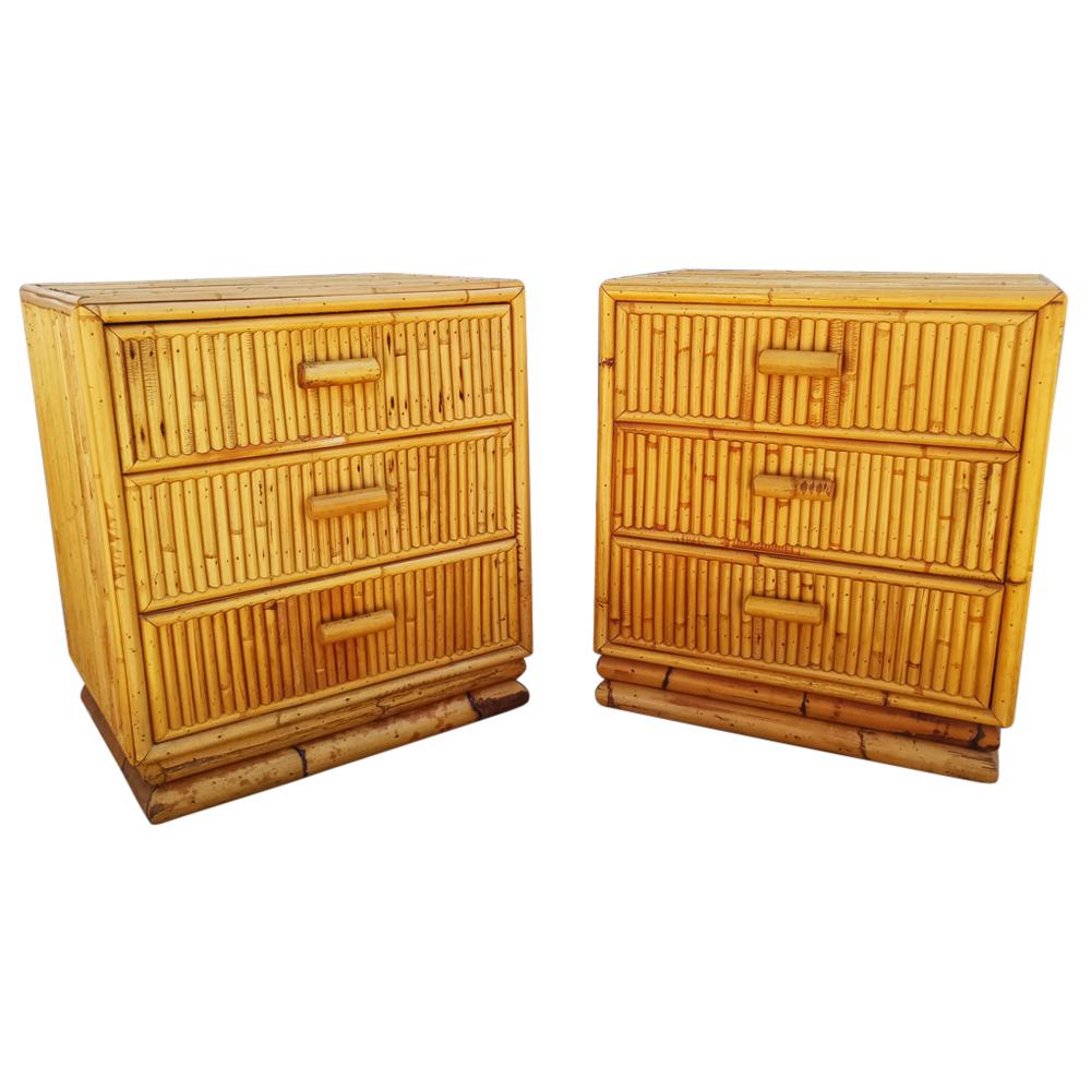Pair of Bamboo End Tables or Nightstands, 1960s For Sale