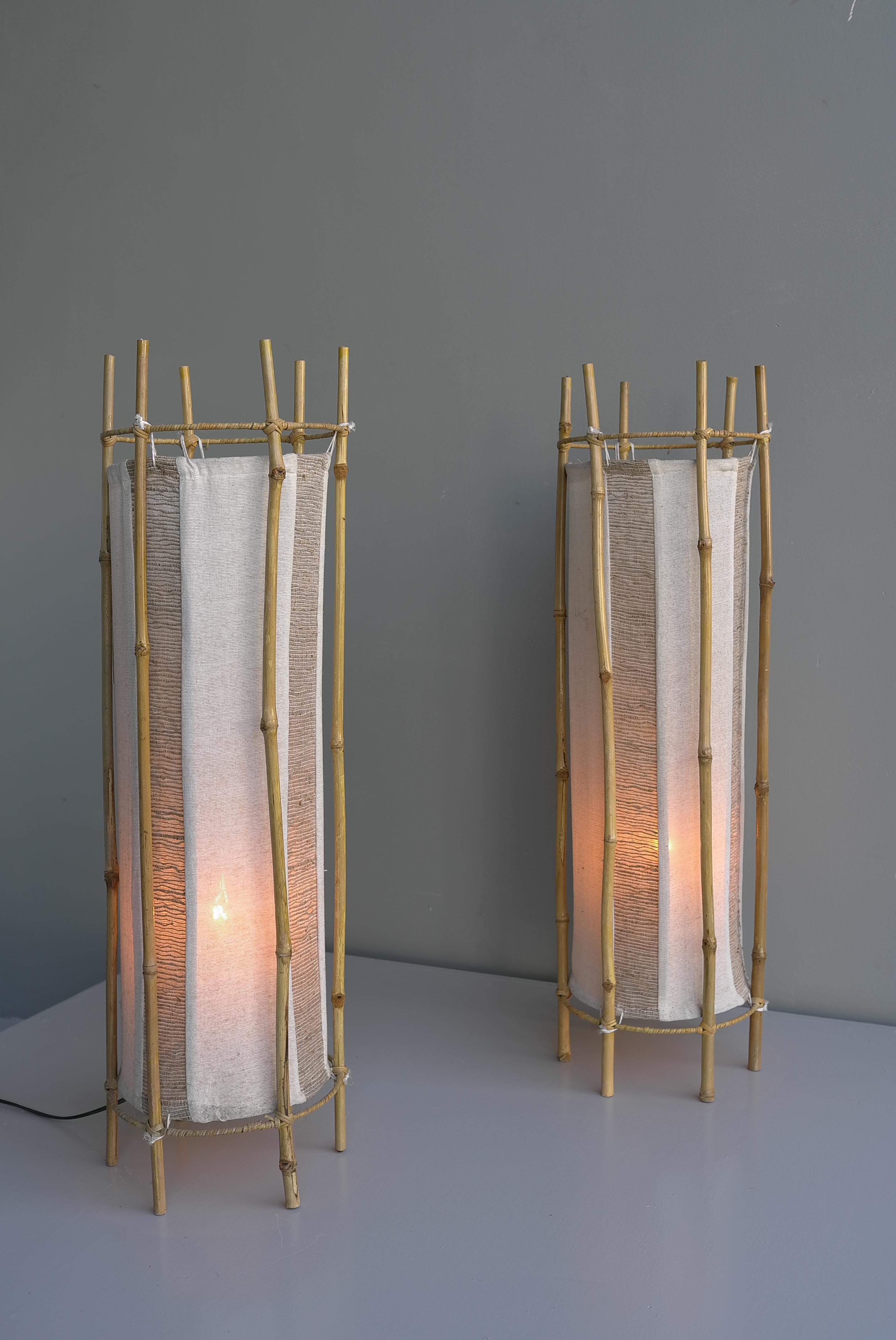 Pair of Bamboo Floor Lamps by Louis Sognot, France, 1960's In Good Condition For Sale In Den Haag, NL
