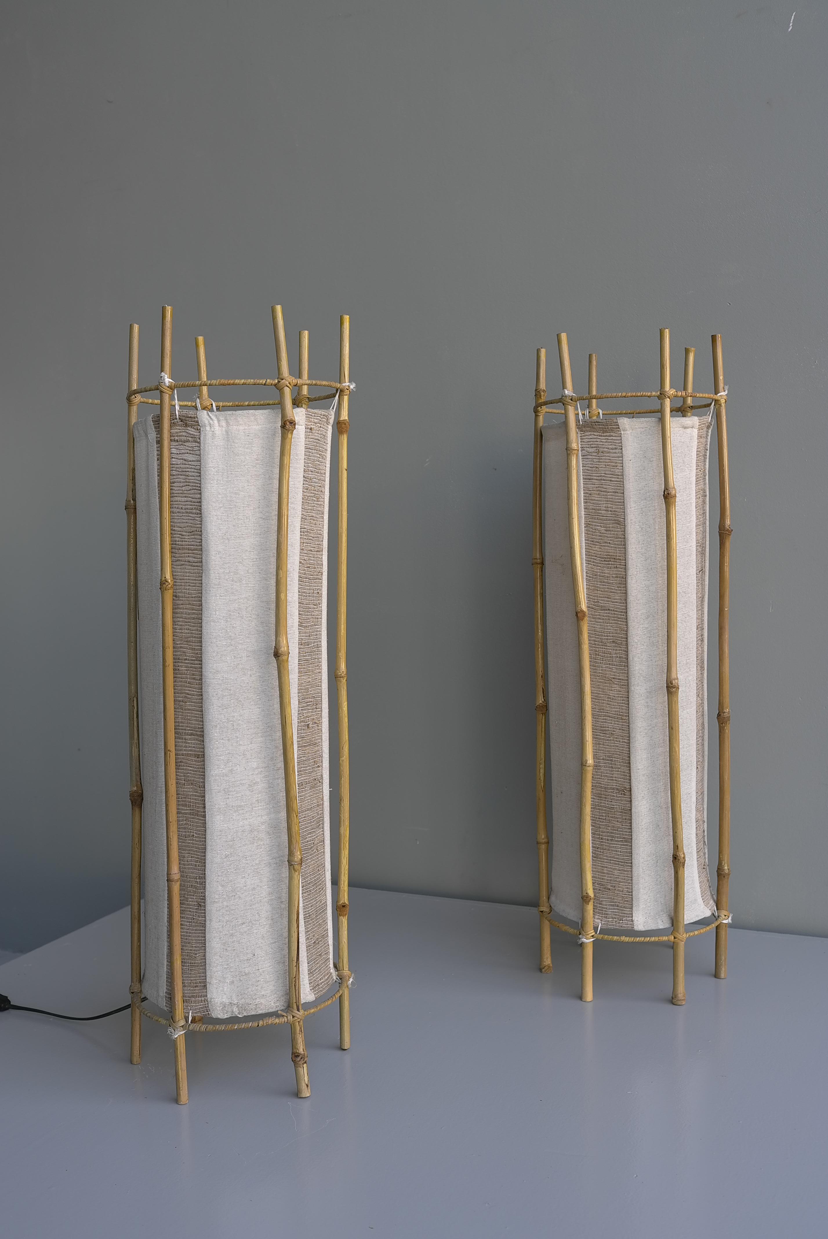 Mid-20th Century Pair of Bamboo Floor Lamps by Louis Sognot, France, 1960's For Sale