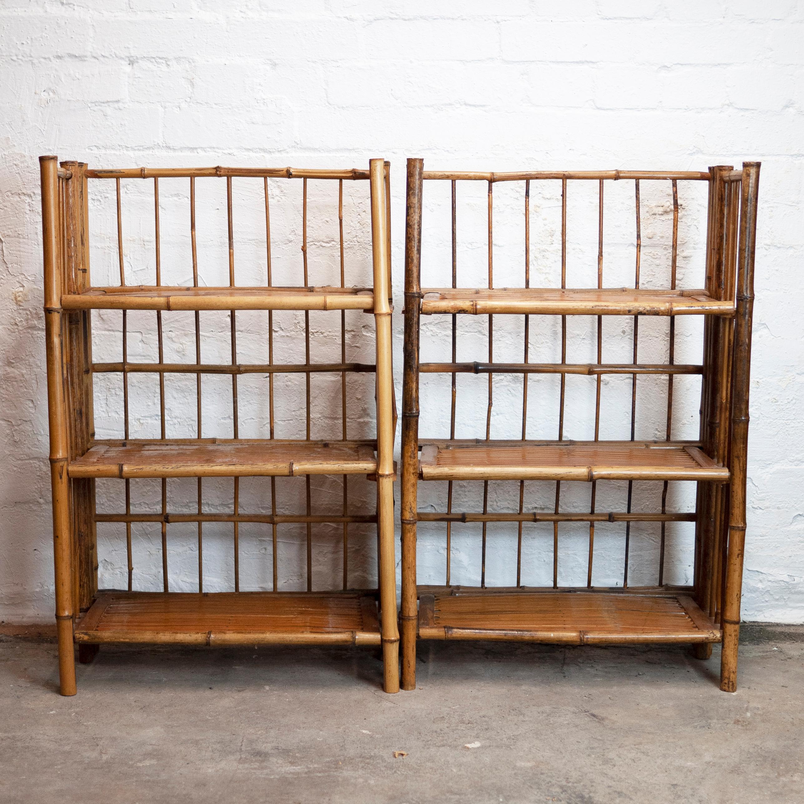 A pair of vintage folding bamboo 3 tier shelves.

Design Period - 1930 to 1939

Style - Vintage

Detailed Condition - Good with minimal defects

Restoration and Damage Details - Light wear consistent with age and use

Materials -