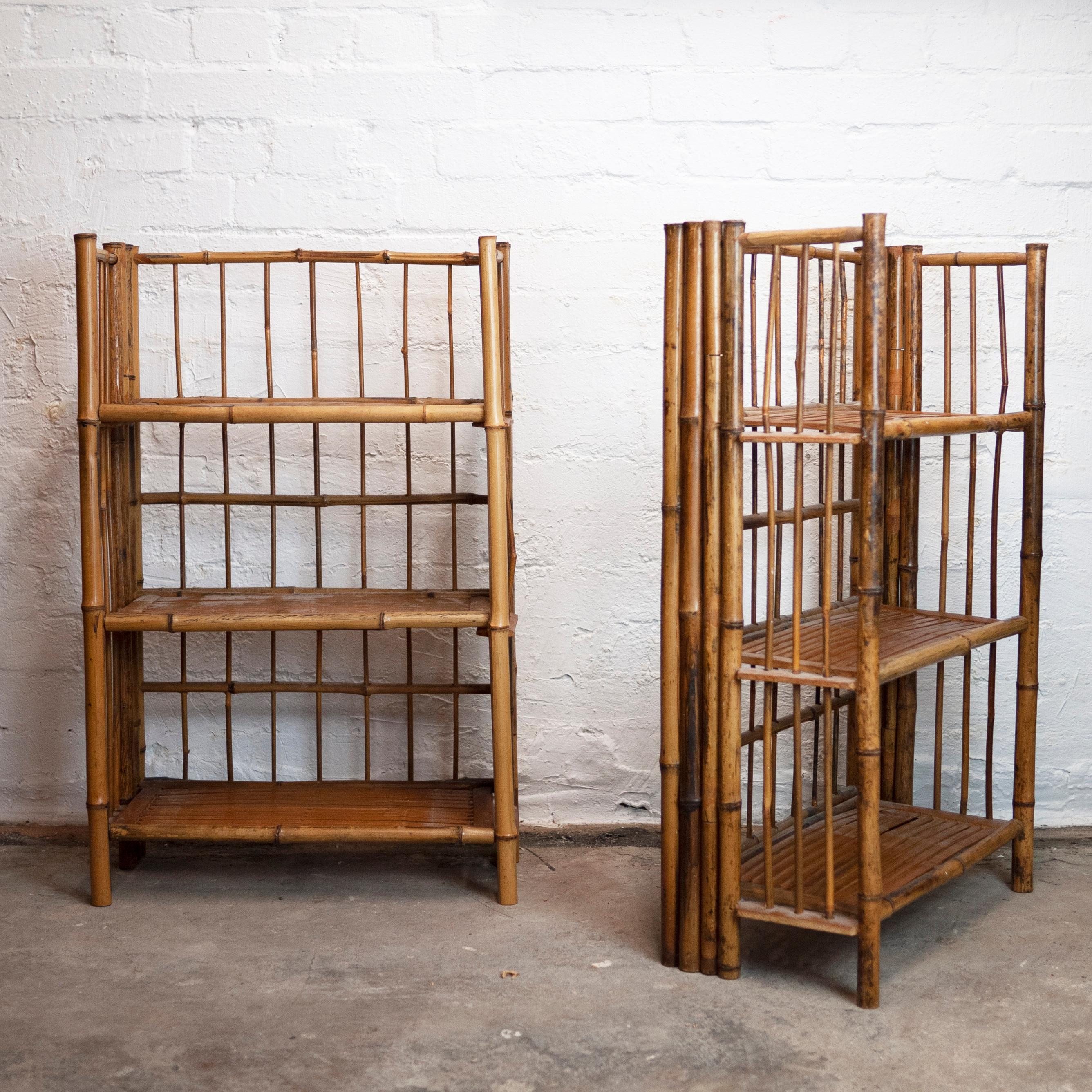 Mid-20th Century Pair of Bamboo Folding Campaign Shelves, 1930s, Set of 2 For Sale