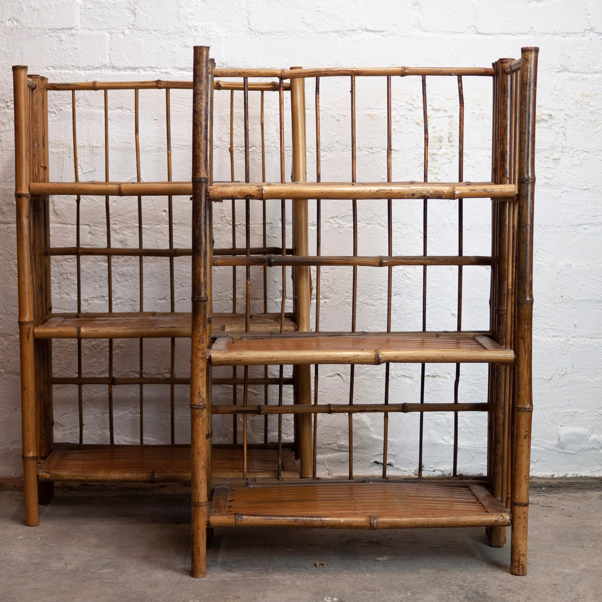 Pair of Bamboo Folding Campaign Shelves, 1930s, Set of 2 For Sale 1