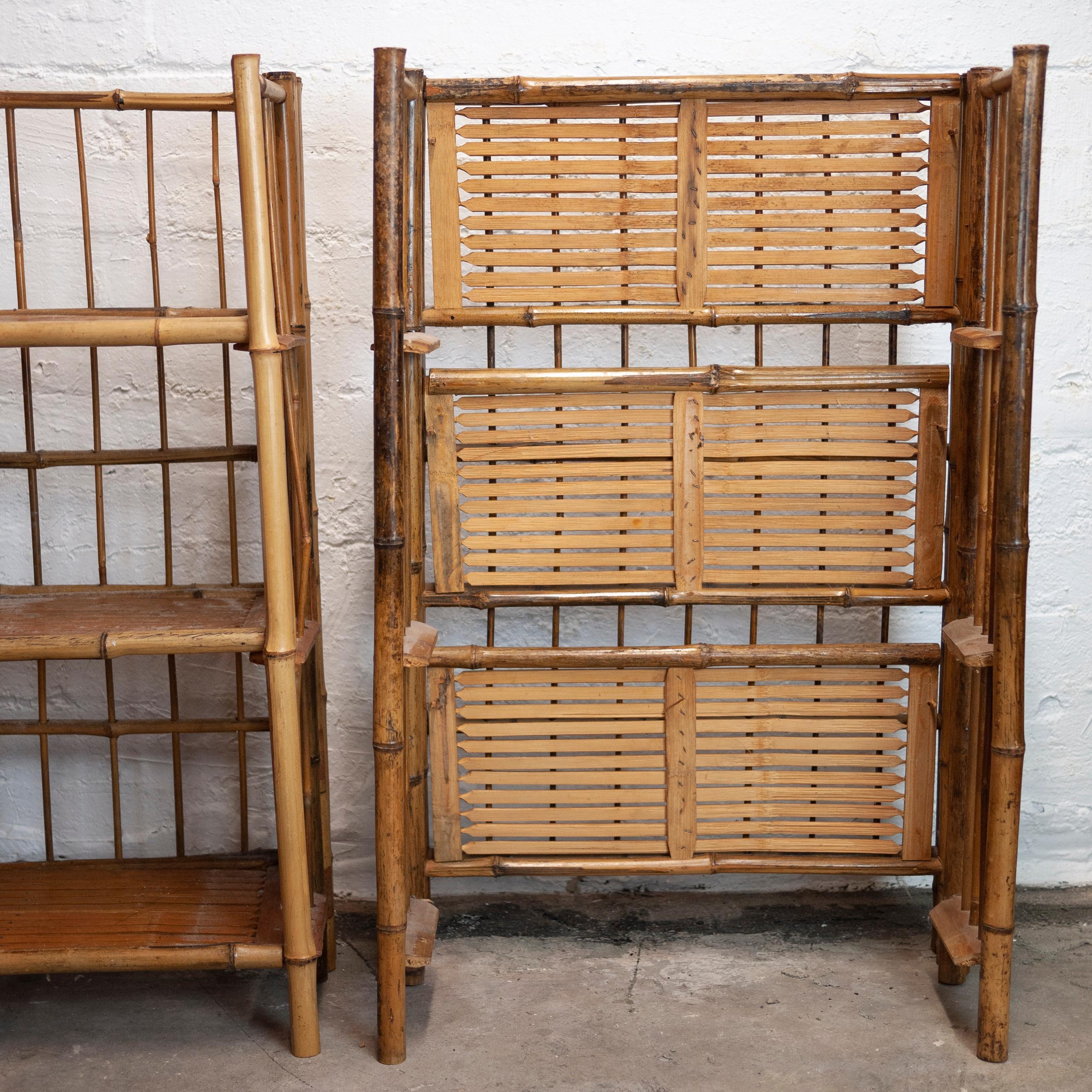 Pair of Bamboo Folding Campaign Shelves, 1930s, Set of 2 For Sale 3