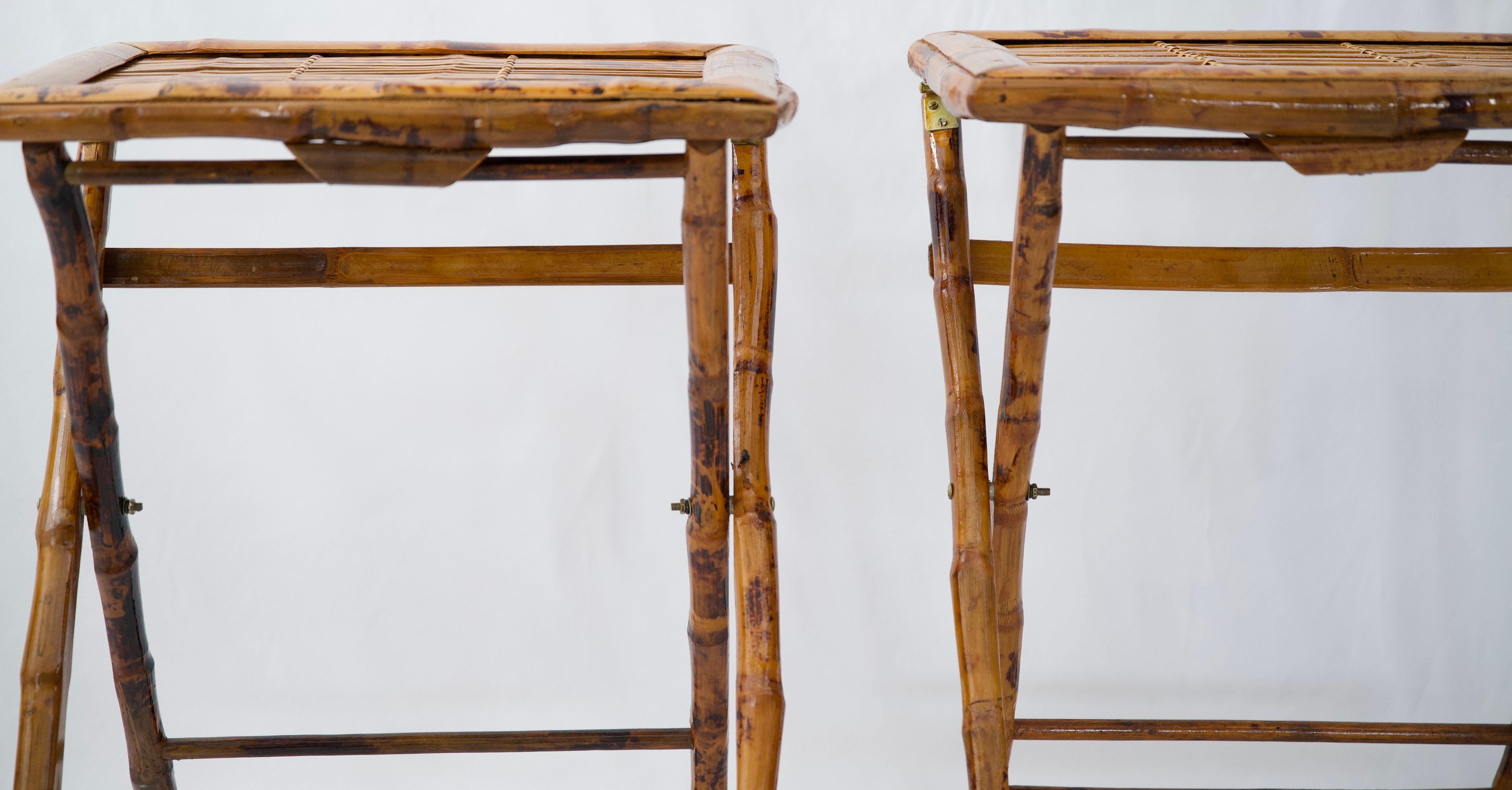 20th Century Pair of Bamboo Folding End Tables, Serving or Side Tables For Sale