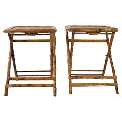 Pair of Bamboo Folding End Tables, Serving or Side Tables