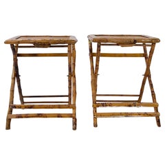 Vintage Pair of Bamboo Folding End Tables, Serving or Side Tables