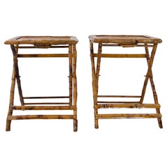 Pair of Bamboo Folding End Tables, Serving or Side Tables