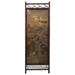 Pair of Bamboo Framed Scenic Painted Silk Panels