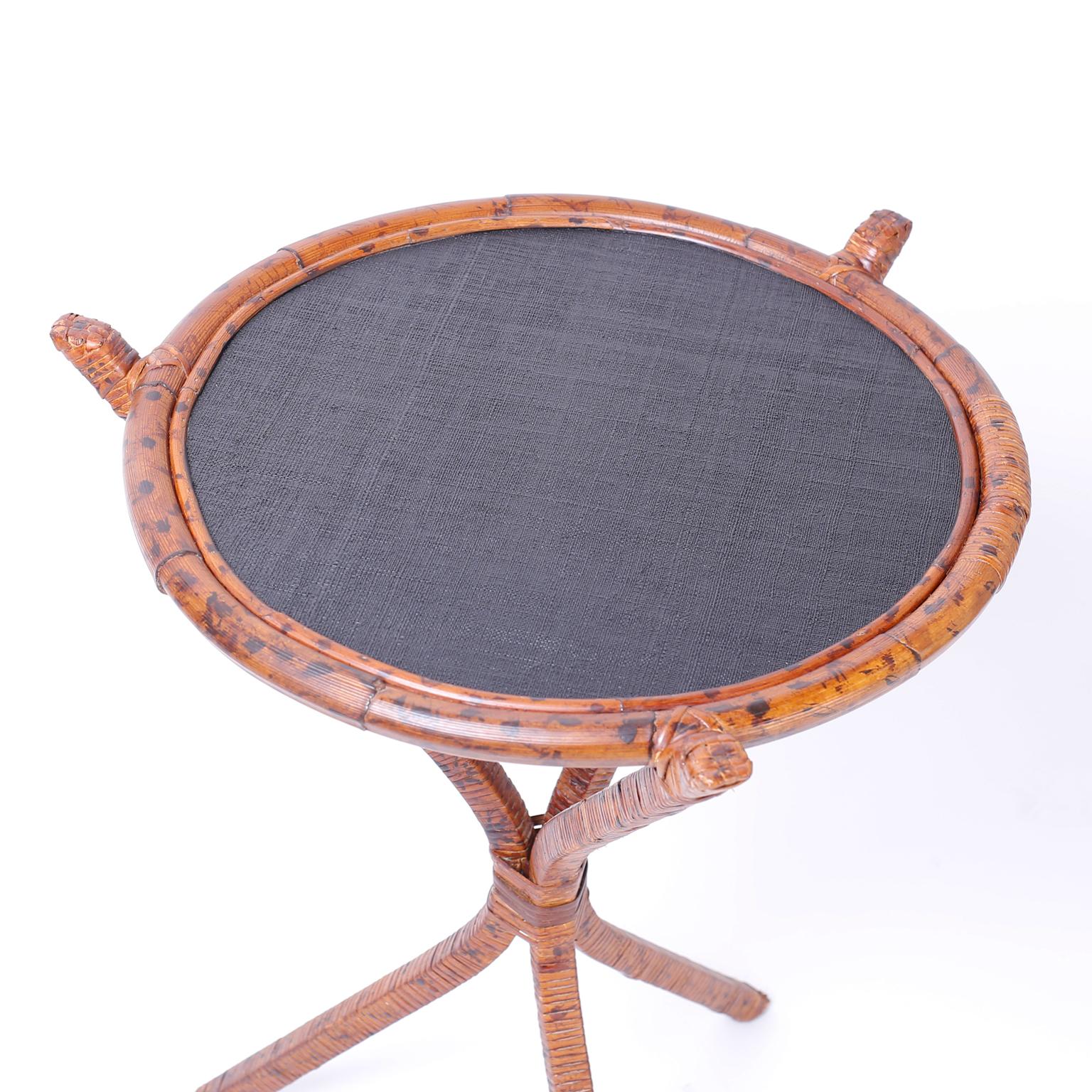 Pair of Bamboo & Grasscloth Round End Tables In Good Condition In Palm Beach, FL