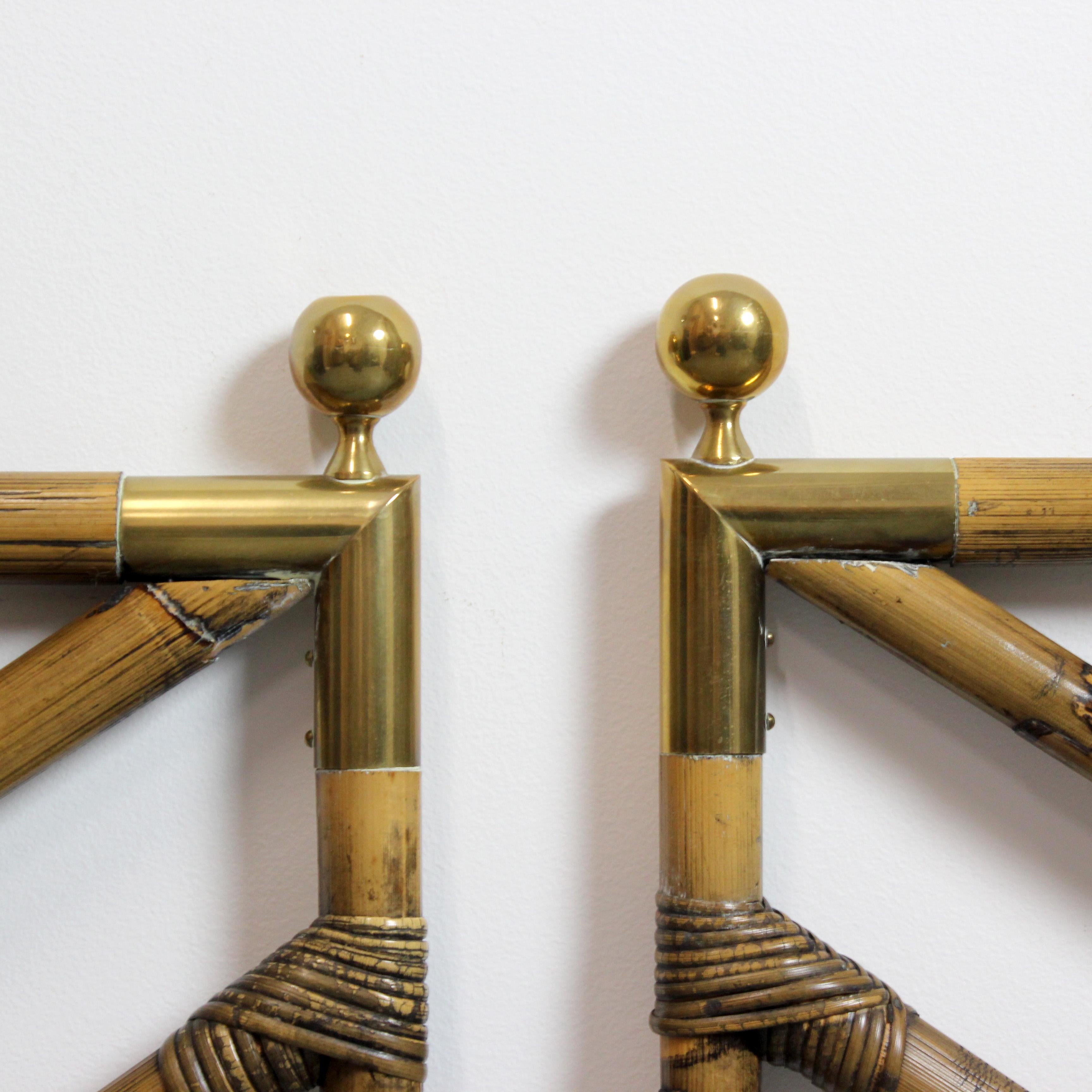 Spanish Pair of bamboo headboards with gilt brass fittings - c. 1970 - Spain For Sale