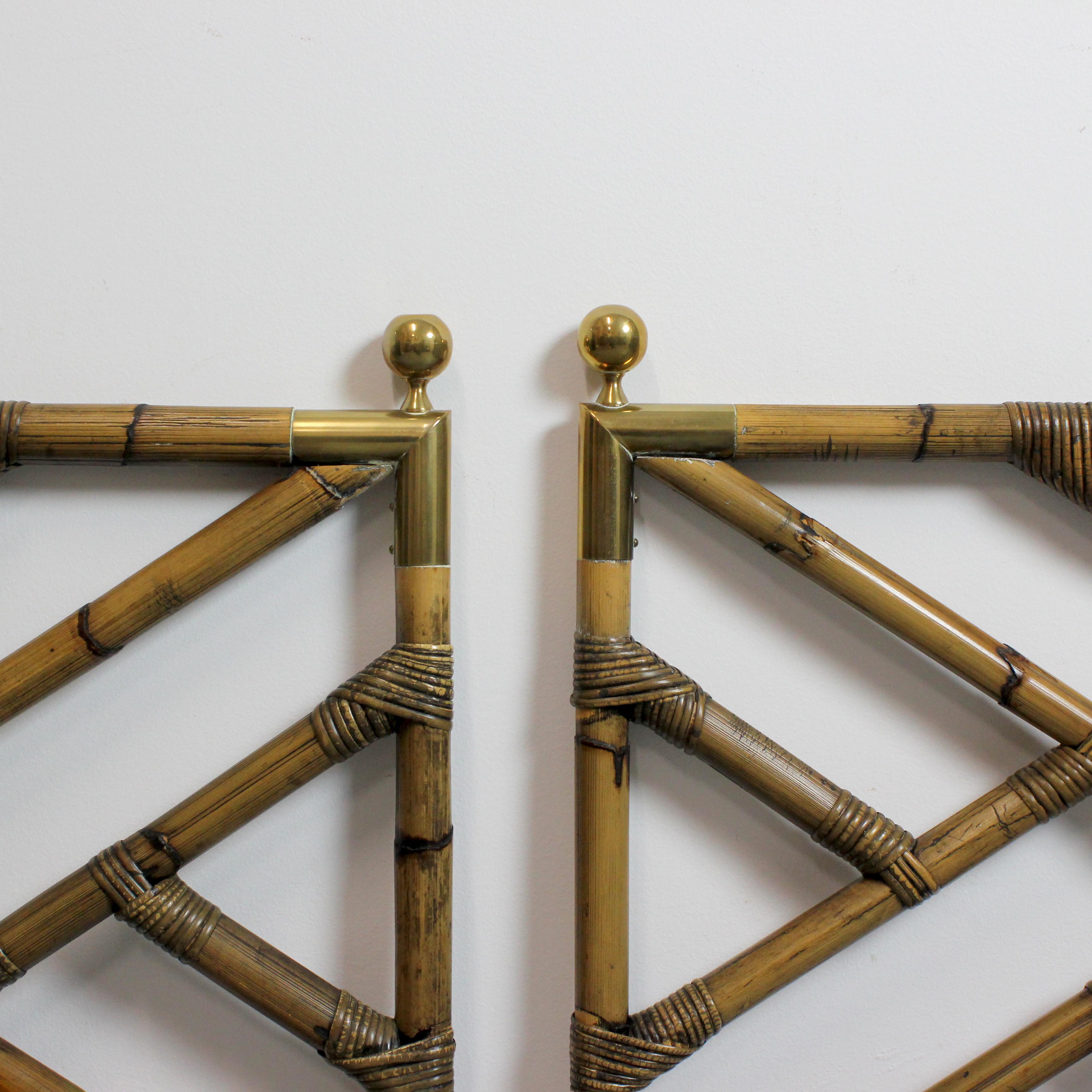 Brass Pair of bamboo headboards with gilt brass fittings - c. 1970 - Spain For Sale