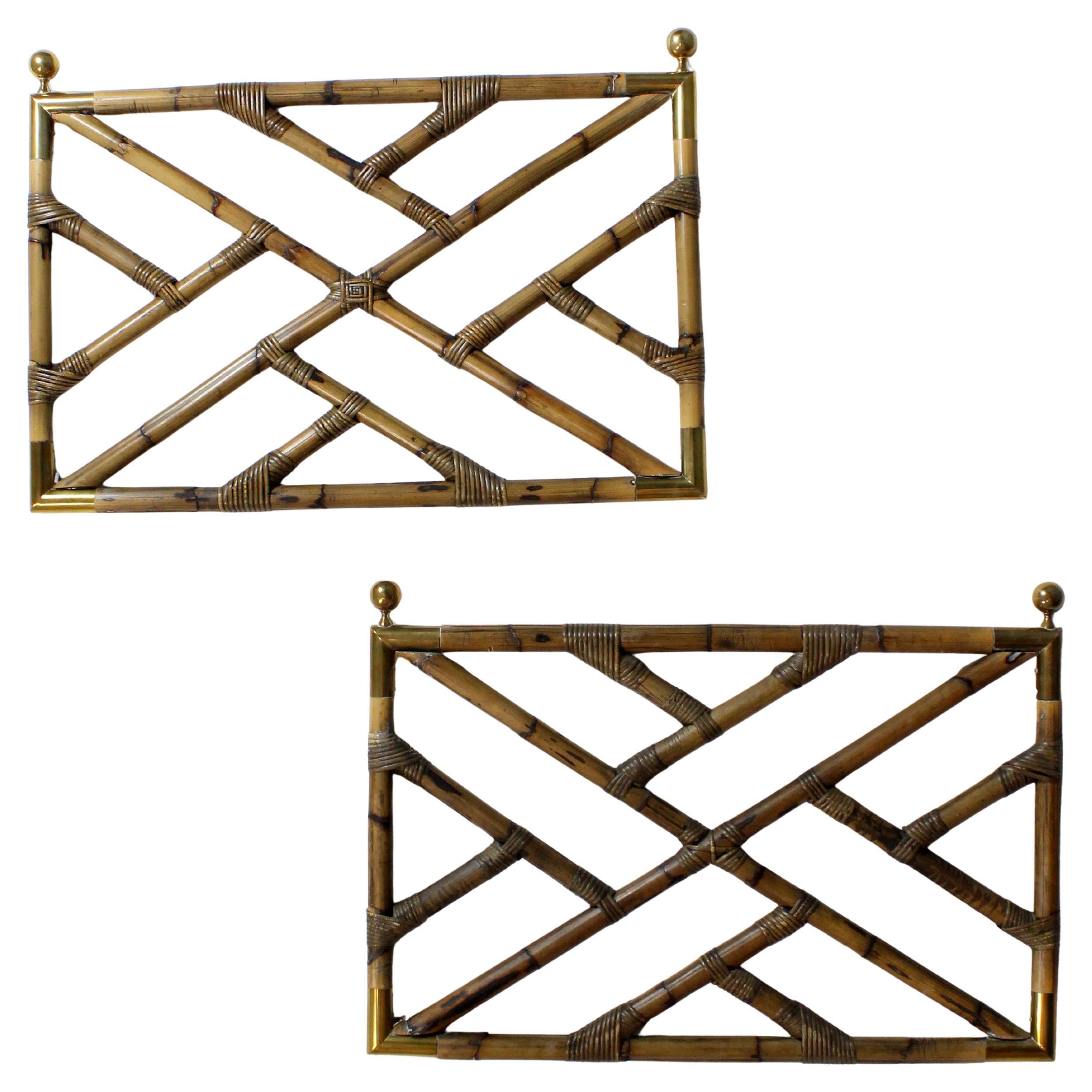 Pair of bamboo headboards with gilt brass fittings - c. 1970 - Spain For Sale