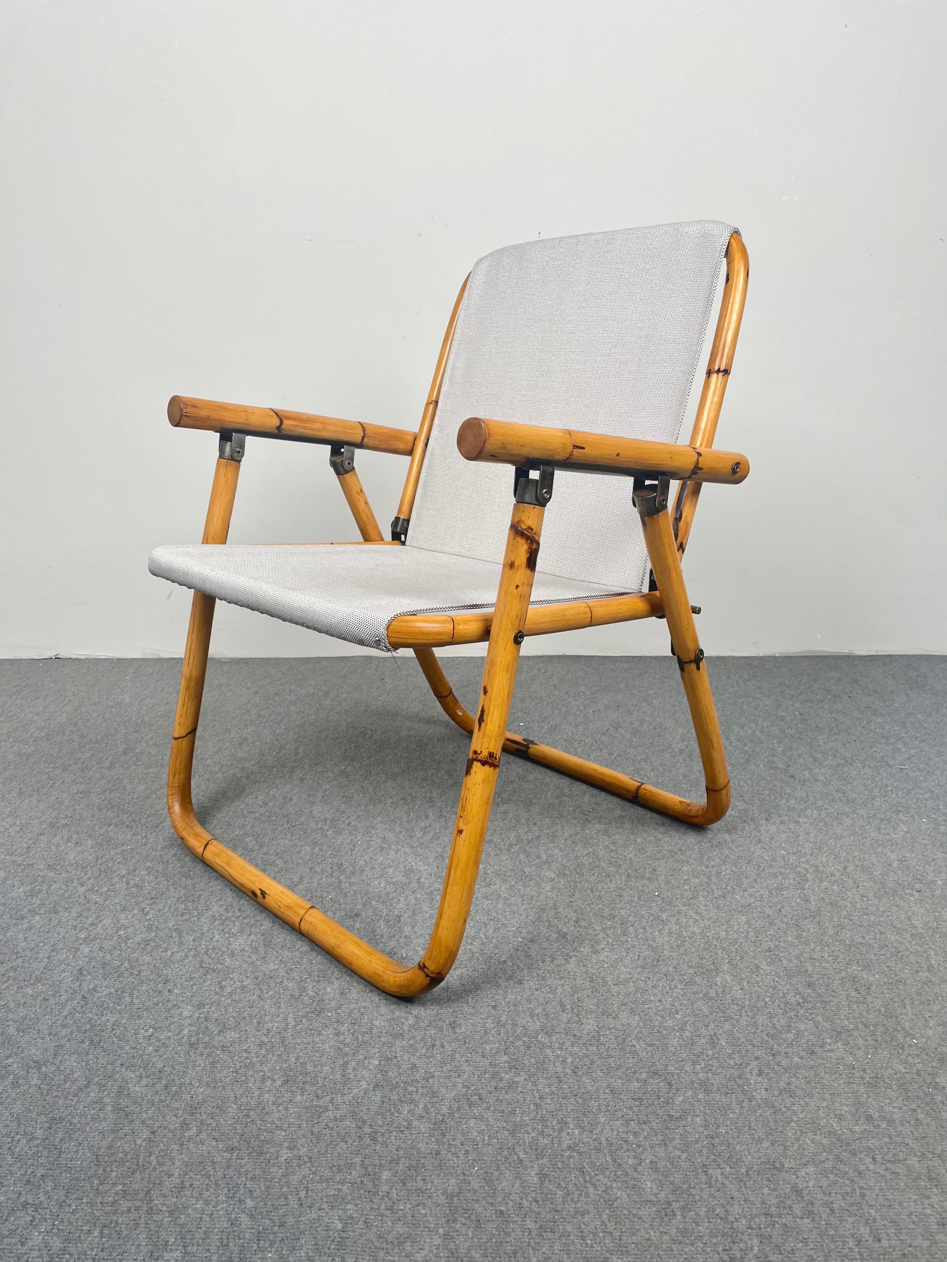 Pair of Bamboo, Iron and Fabric Folding Chair, Italy, 1960s In Good Condition In Rome, IT