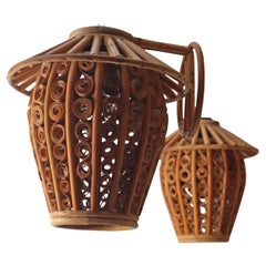 Pair of Bamboo Lantern Wall Lights, Italy 1950s