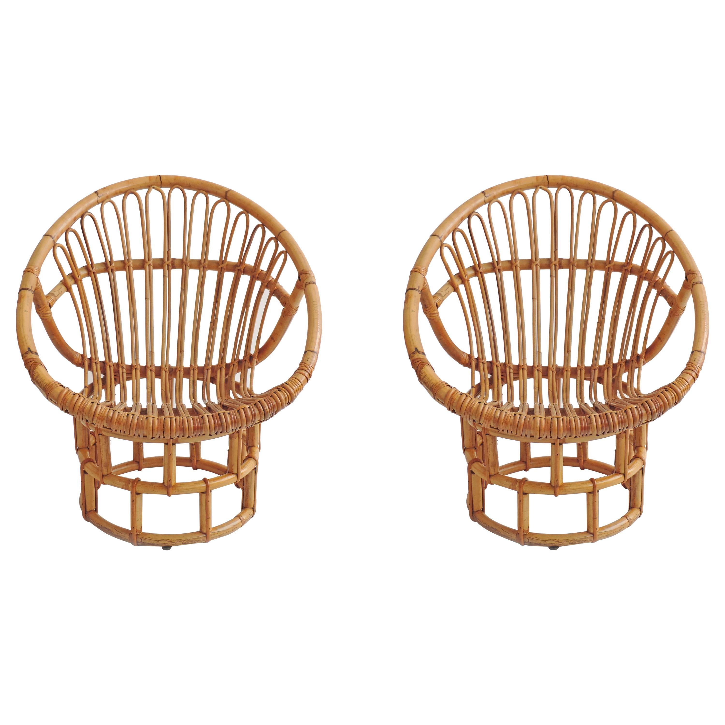 Pair of Bamboo Lounge Chairs, Italy, 1960s For Sale