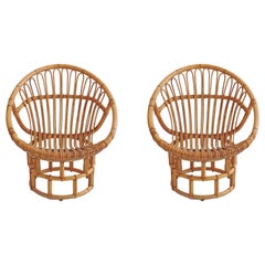 Pair of Bamboo Lounge Chairs, Italy, 1960s