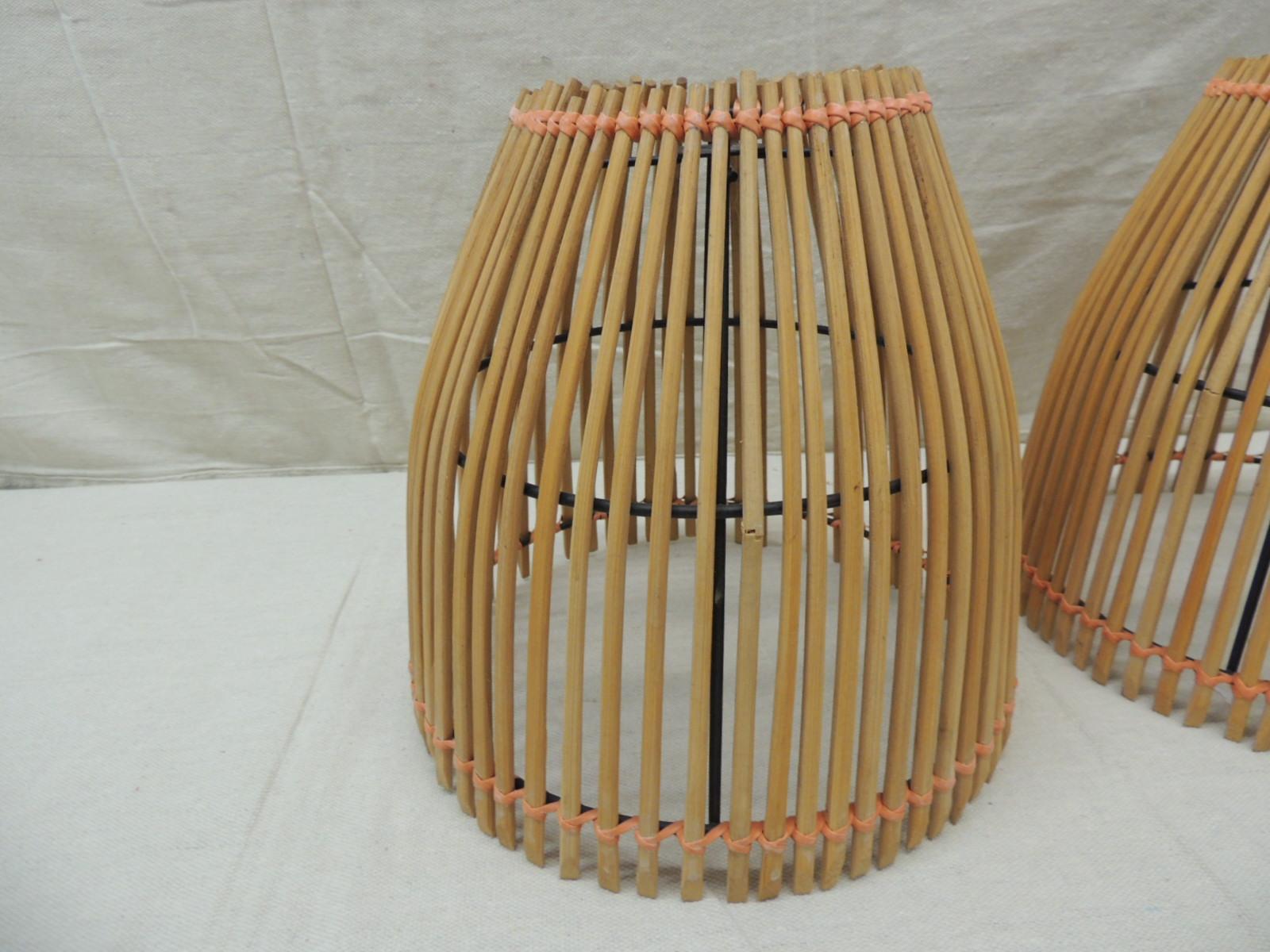 Chinese Pair of Bamboo Matchsticks Lampshades