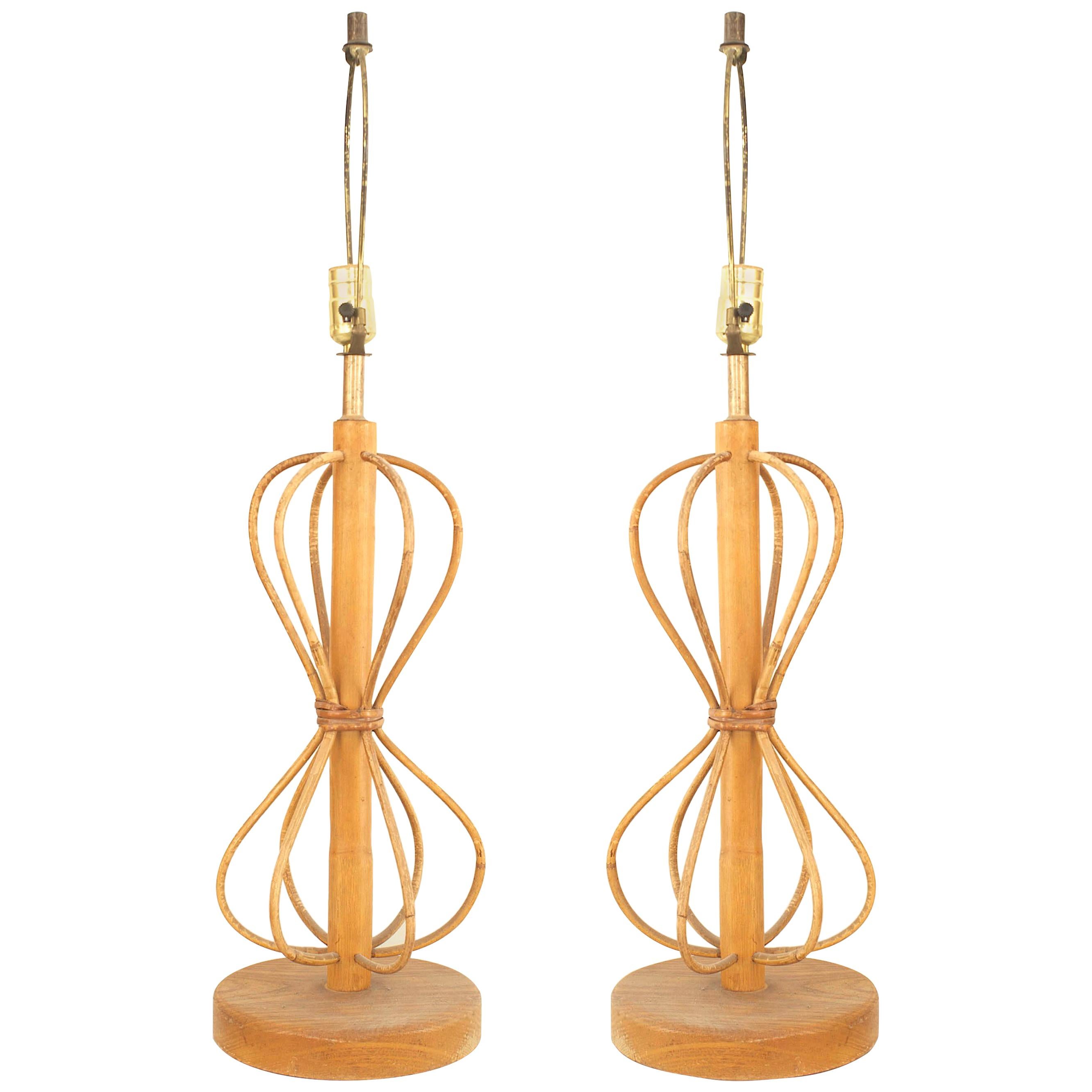 Pair of Bamboo Midcentury Table Lamps For Sale