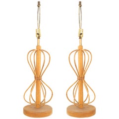 Retro Pair of Bamboo Midcentury Table Lamps