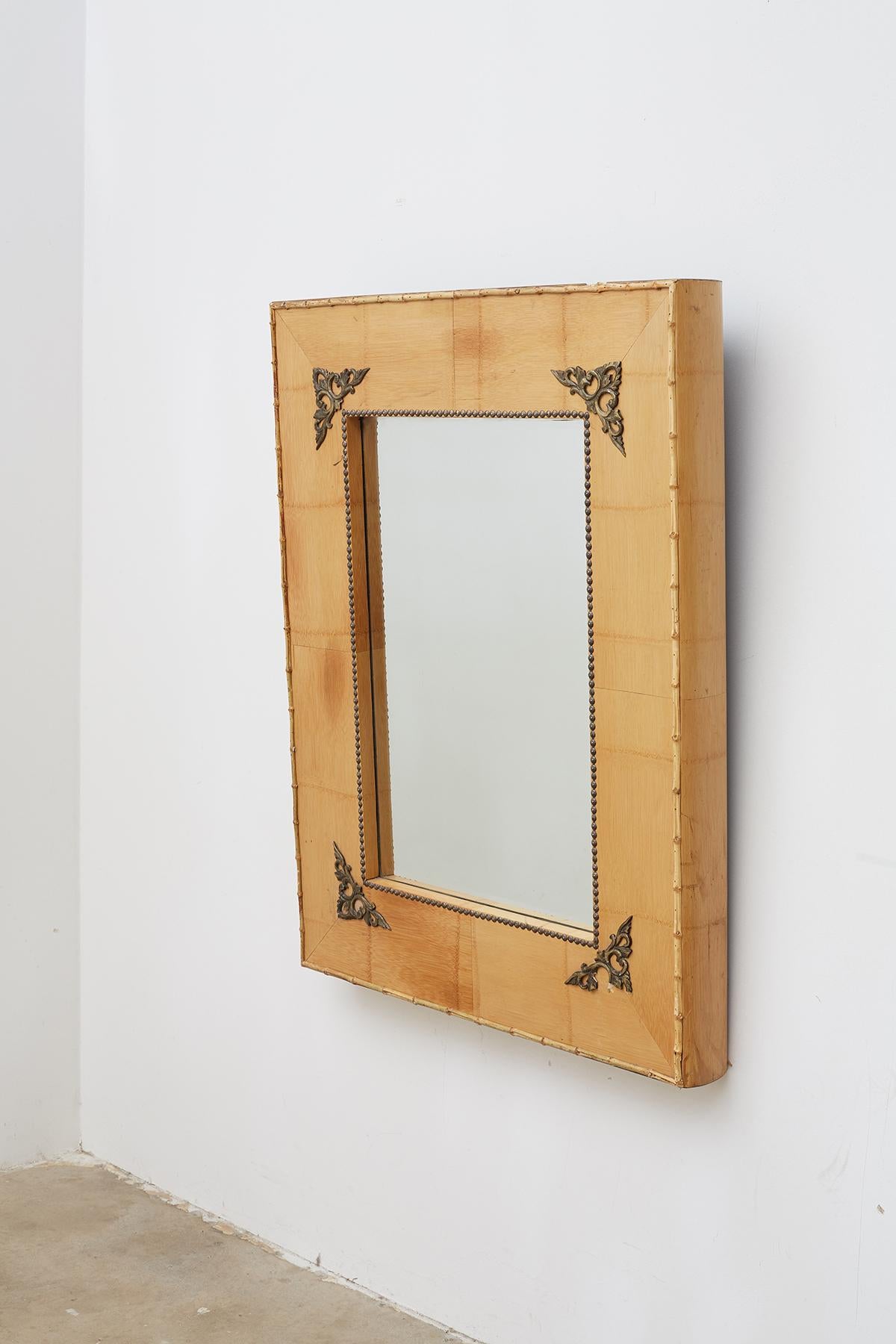 Asian Pair of Bamboo Mirrors with Book Motif For Sale