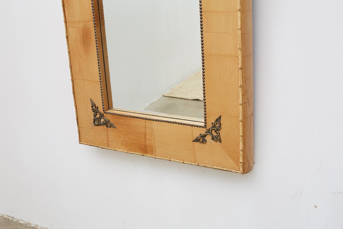 Beveled Pair of Bamboo Mirrors with Book Motif For Sale