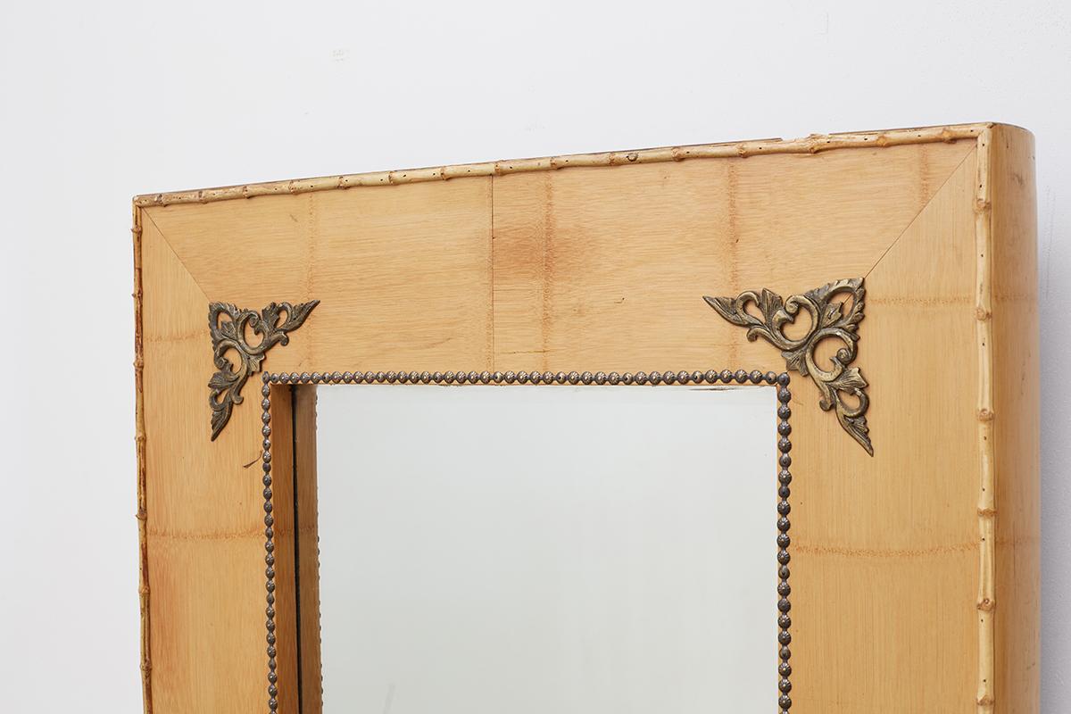 Brass Pair of Bamboo Mirrors with Book Motif For Sale
