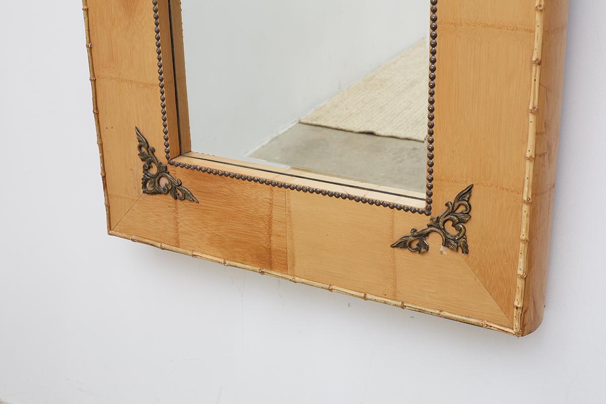 Pair of Bamboo Mirrors with Book Motif For Sale 1