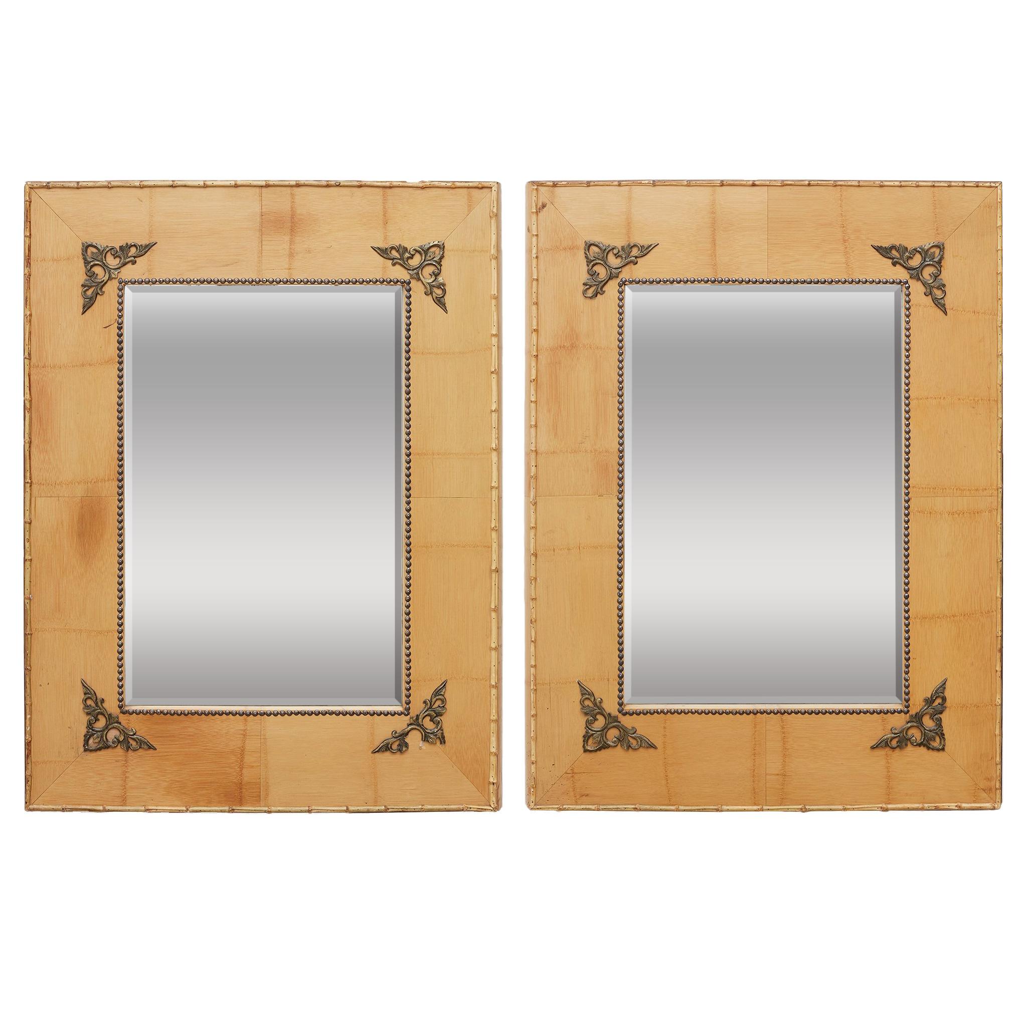 Pair of Bamboo Mirrors with Book Motif For Sale