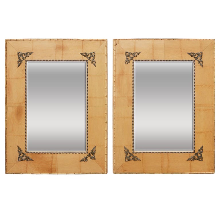 Pair of Bamboo Mirrors with Book Motif For Sale