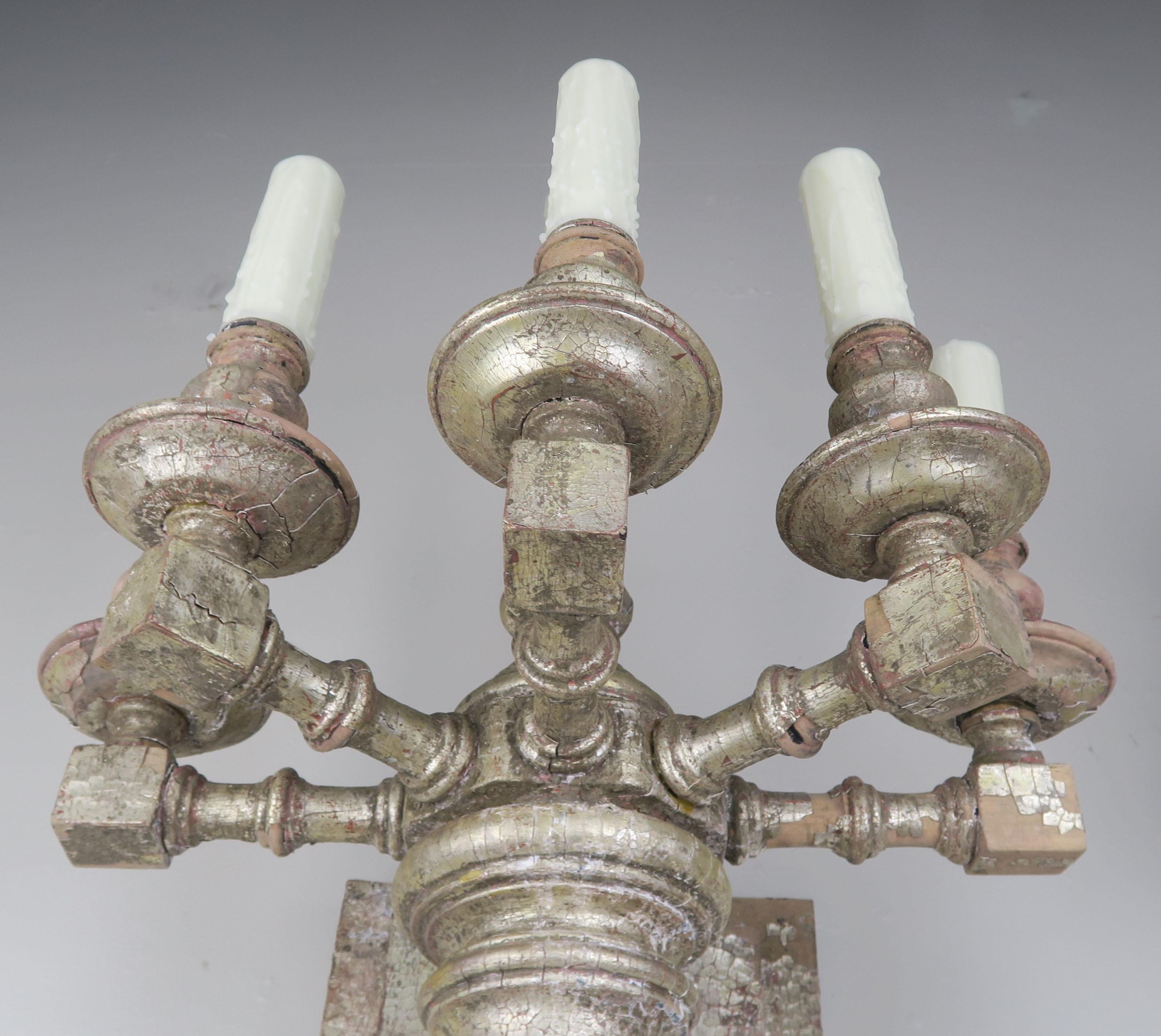 Mid-20th Century Pair of Bamboo Motif 6-Light Italian Silver Gilt Sconces, circa 1950s For Sale
