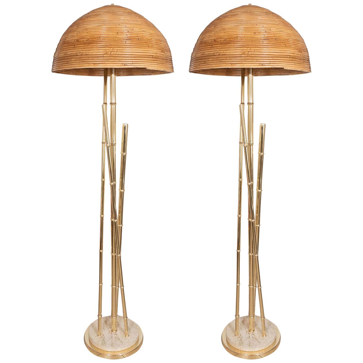 Paire de lampadaires à motif de bambou
