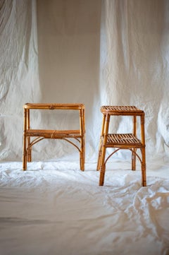 Pair of Bamboo Nightstands With Open Shelves – 1970s