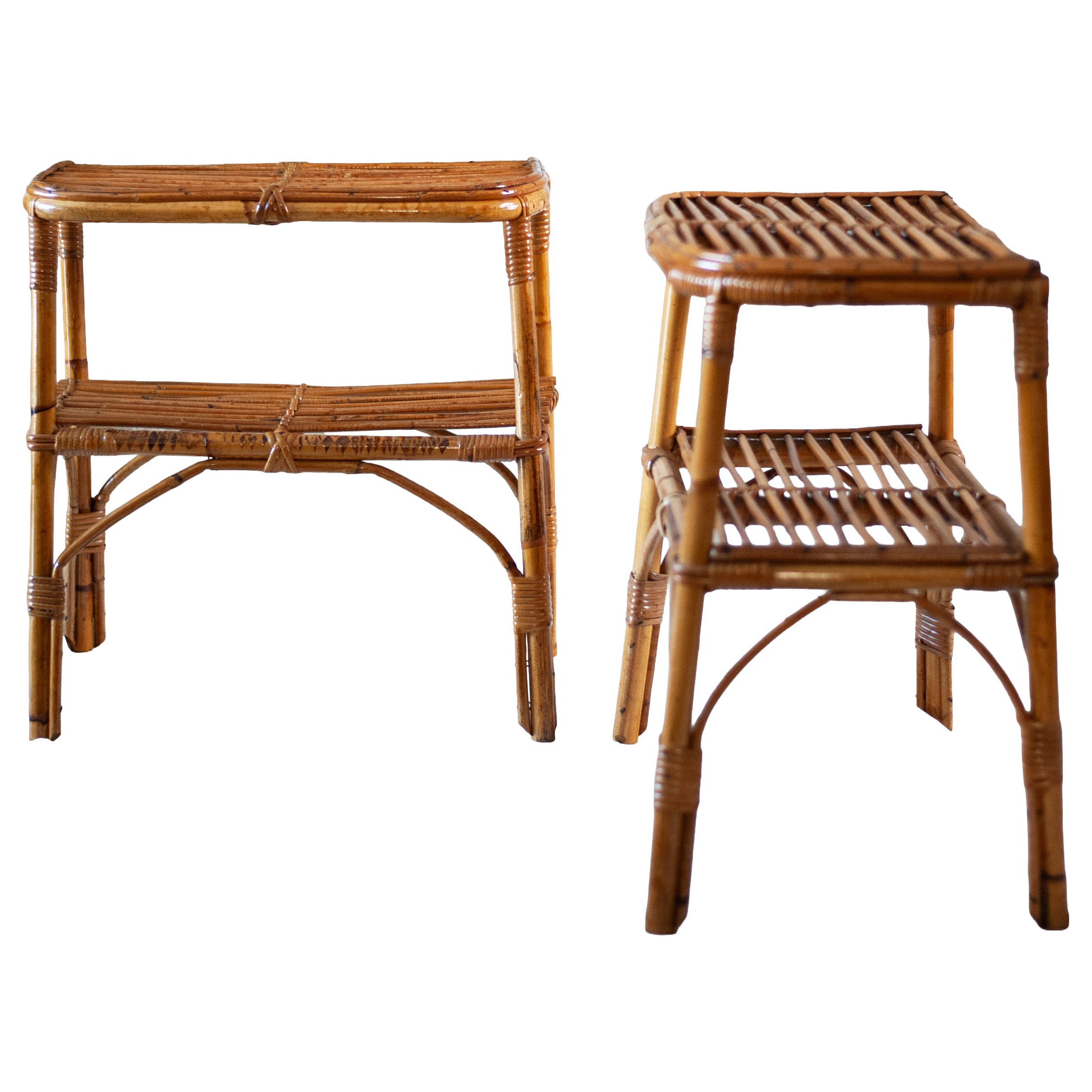 Pair of Bamboo Nightstands With Open Shelves – 1970s